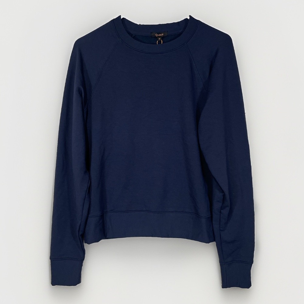 Quince Womens XS Super Soft Fleece Crew Sweatshirt Navy Modal Tencel Pullover